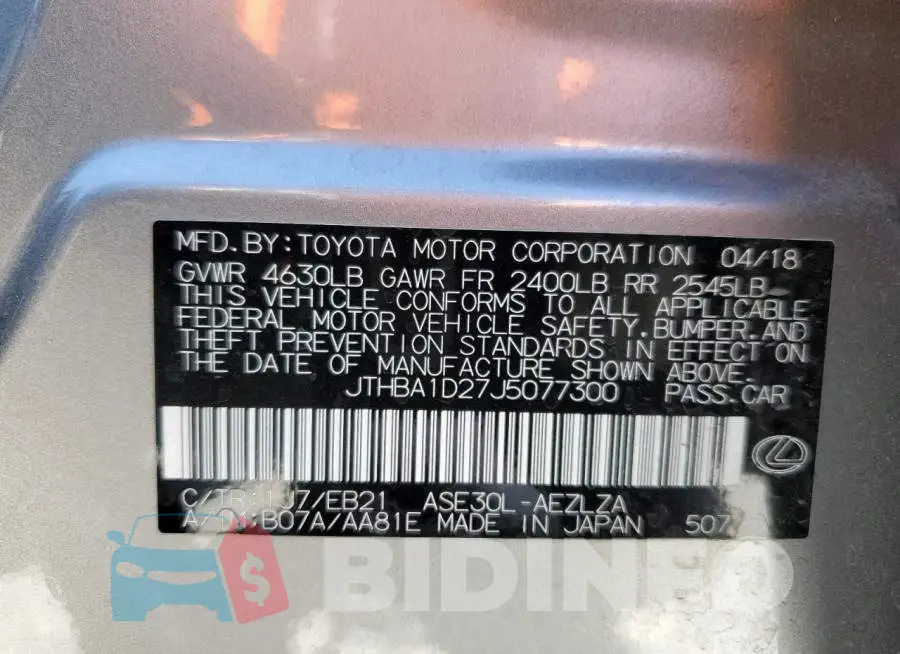 JTHBA1D27J5077300 Photo# 13