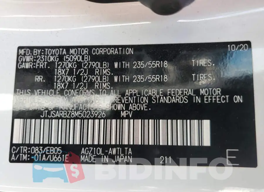 JTJSARBZ8M5023926 Photo# 14