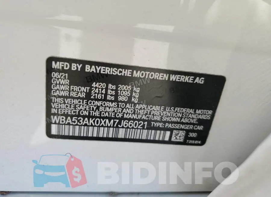 WBA53AK0XM7J66021 Photo# 12