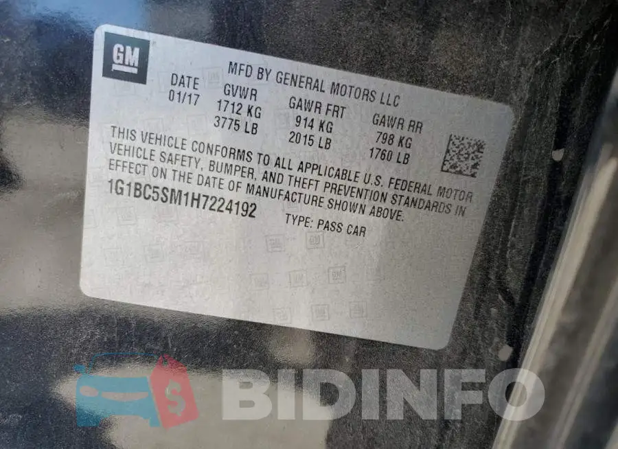 1G1BC5SM1H7224192 Photo# 12