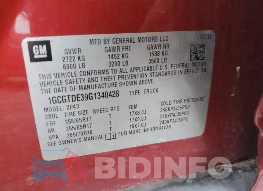 1GCGTDE39G1340428 Photo# 12