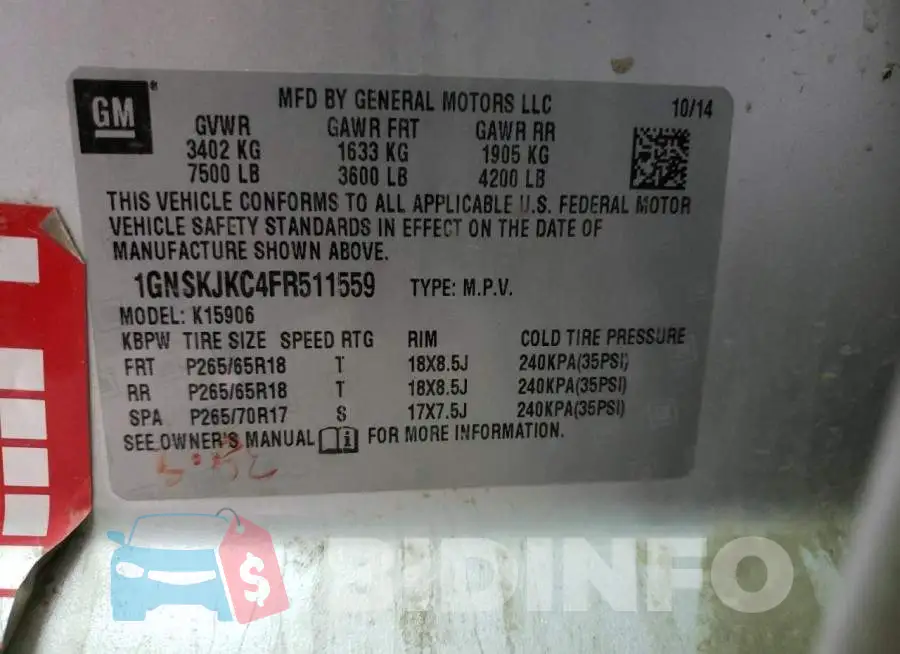 1GNSKJKC4FR511559 Photo# 13