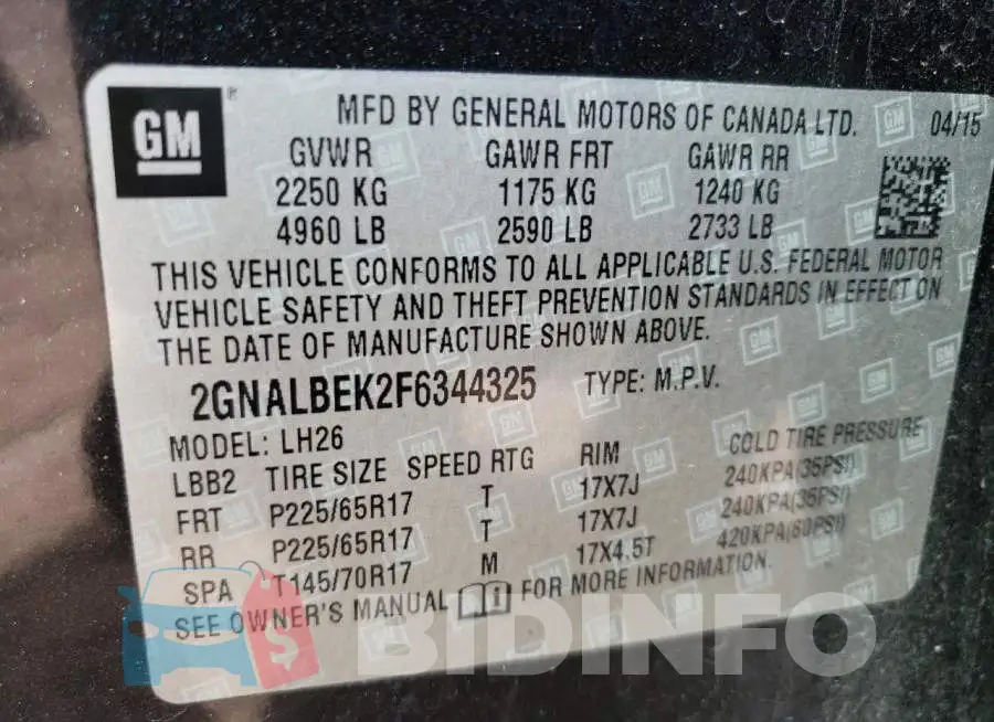 2GNALBEK2F6344325 Photo# 13
