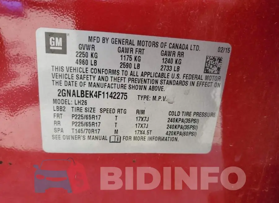 2GNALBEK4F1142275 Photo# 13