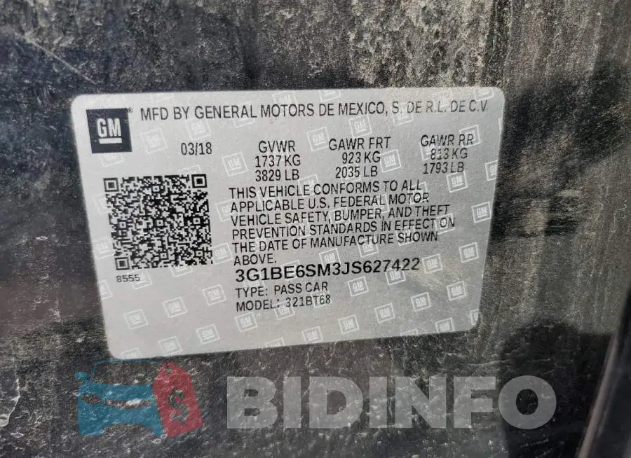 3G1BE6SM3JS627422 Photo# 12
