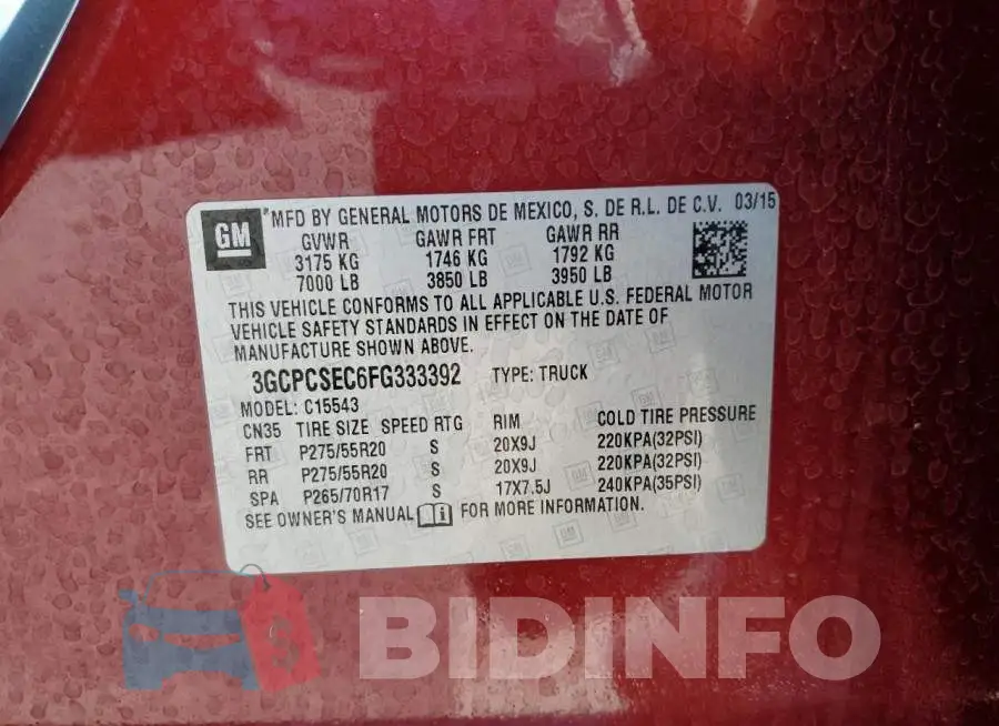 3GCPCSEC6FG333392 Photo# 12