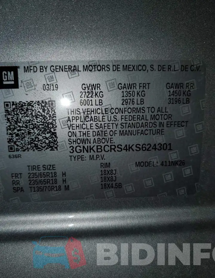 3GNKBCRS4KS624301 Photo# 14