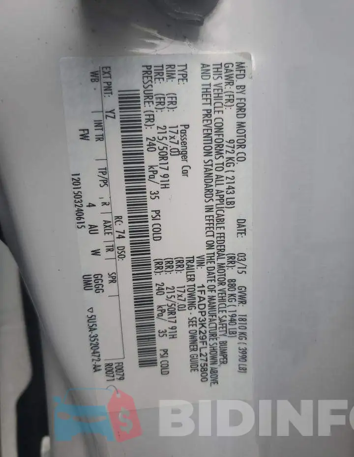 1FADP3K29FL275800 Photo# 12