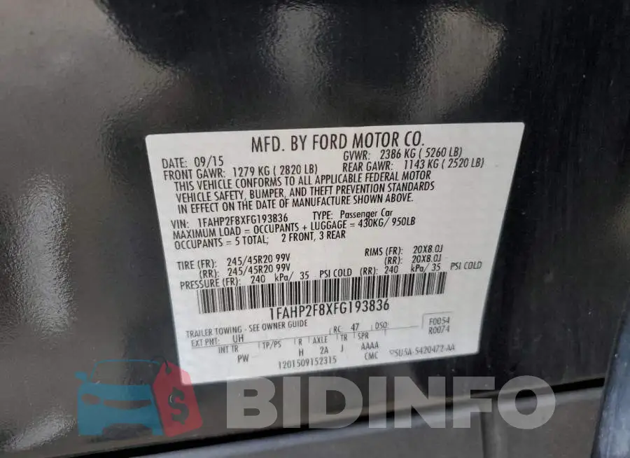 1FAHP2F8XFG193836 Photo# 12