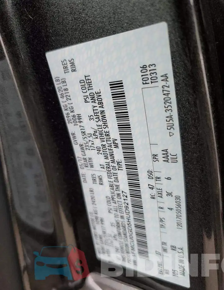 1FMCU0GD5HUD92127 Photo# 12