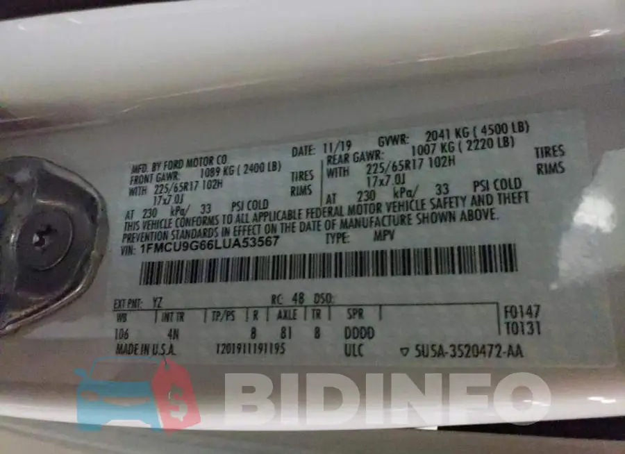 1FMCU9G66LUA53567 Photo# 13