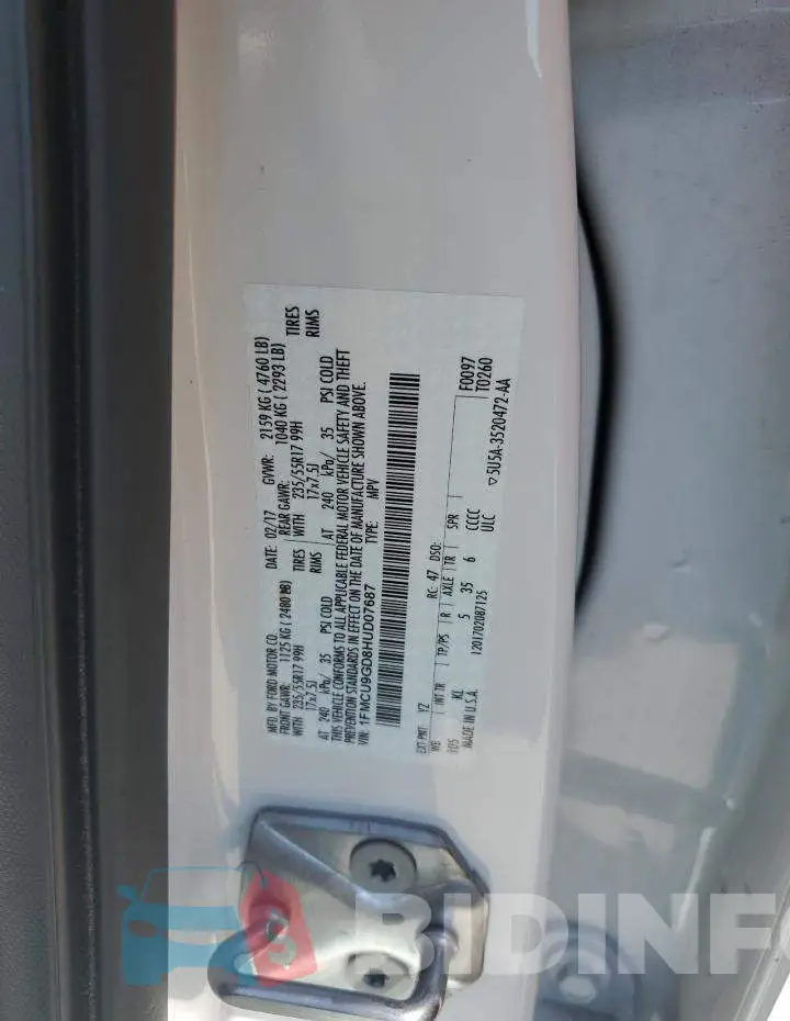 1FMCU9GD8HUD07687 Photo# 13