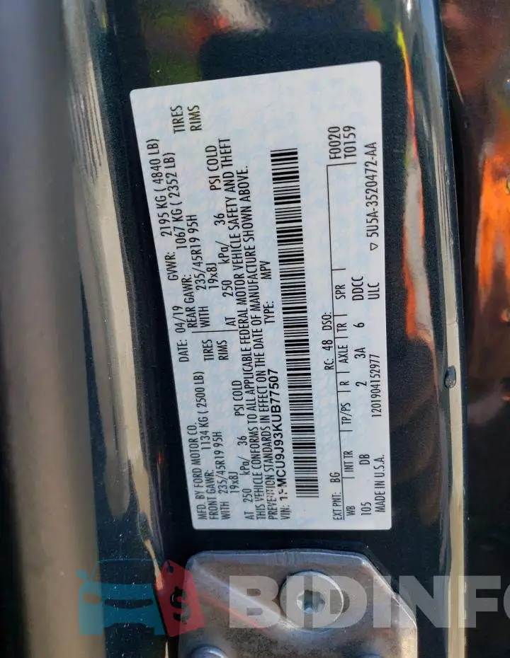1FMCU9J93KUB77507 Photo# 13