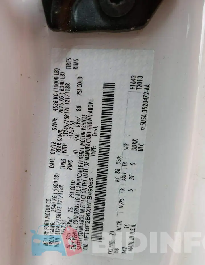1FTBF2B6XHEB49065 Photo# 12