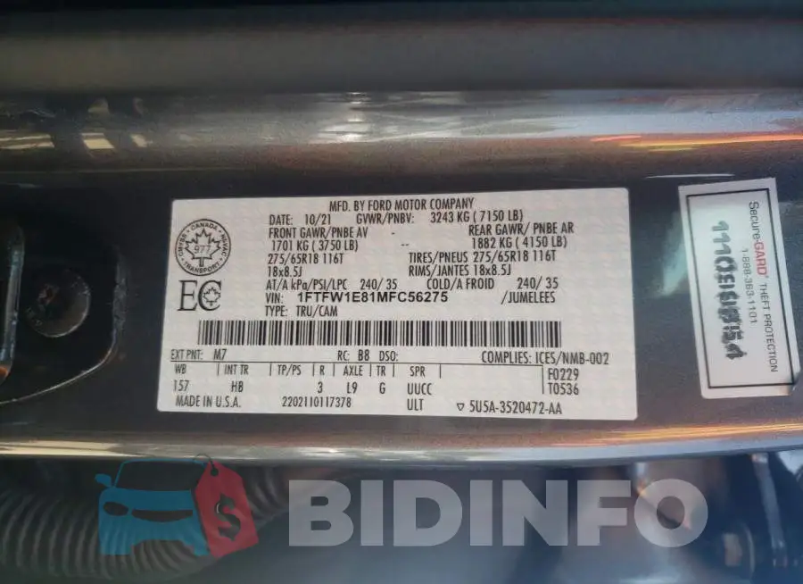 1FTFW1E81MFC56275 Photo# 12