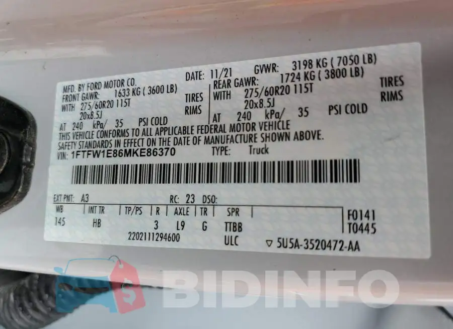 1FTFW1E86MKE86370 Photo# 12
