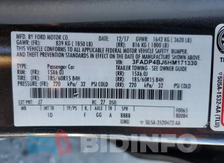 3FADP4BJ6HM171330 Photo# 12