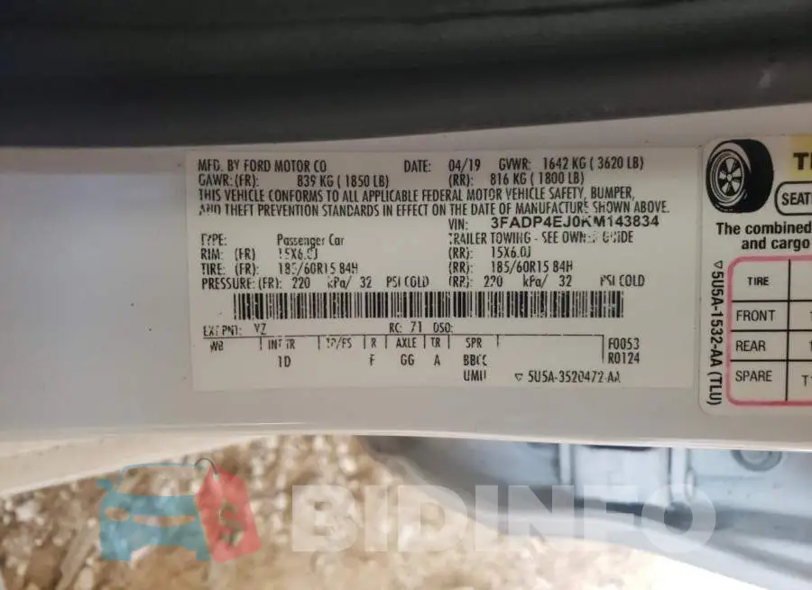 3FADP4EJ0KM143834 Photo# 13