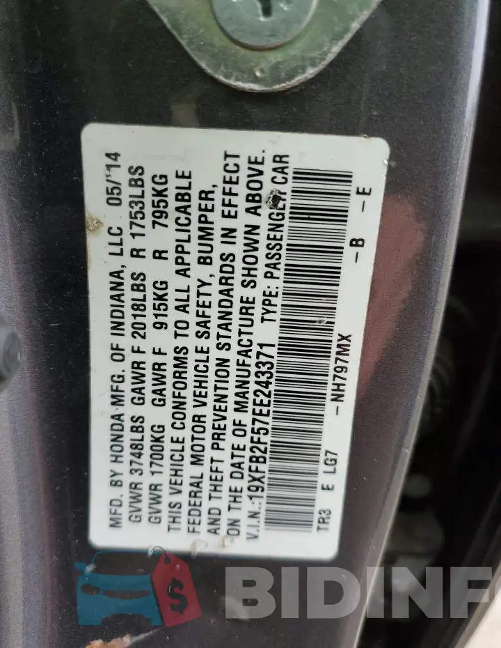 19XFB2F57EE243371 Photo# 12
