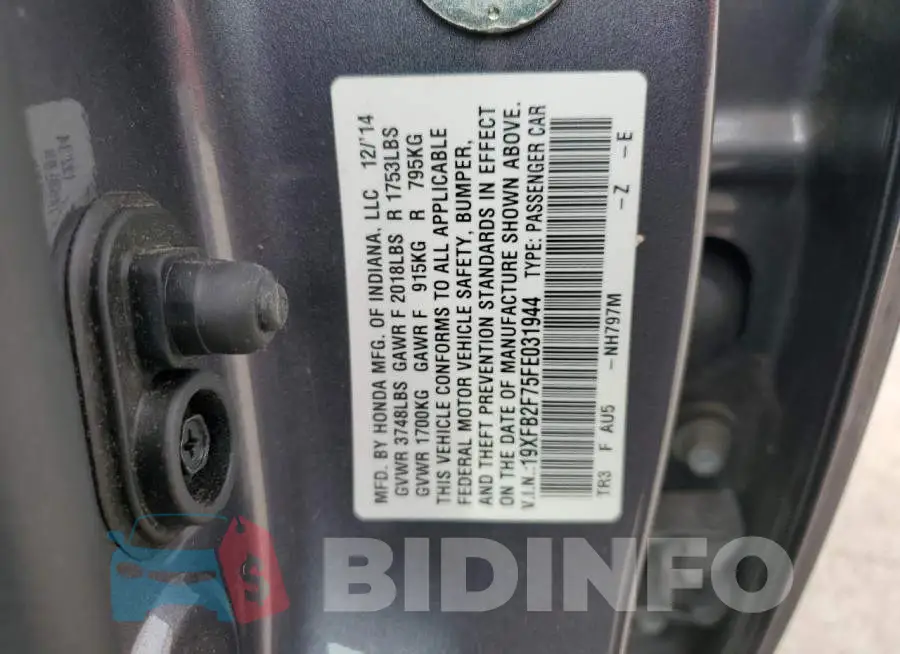 19XFB2F75FE031944 Photo# 12