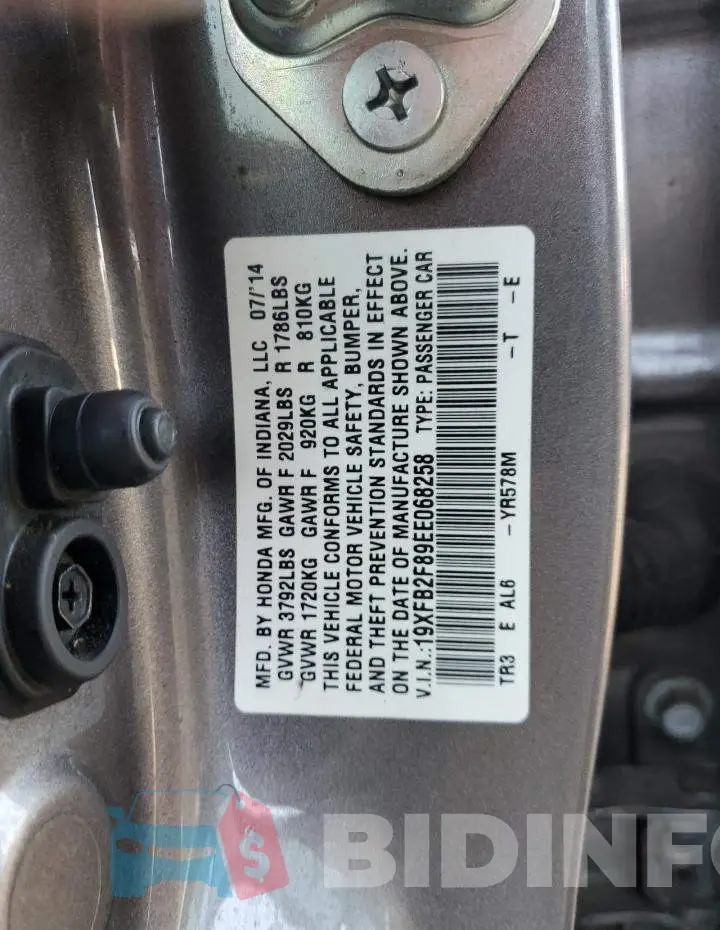 19XFB2F89EE068258 Photo# 13