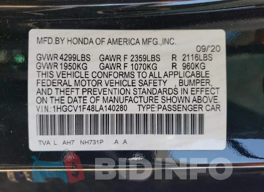1HGCV1F48LA140280 Photo# 12