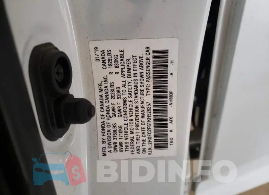 2HGFC2F61KH526257 Photo# 12