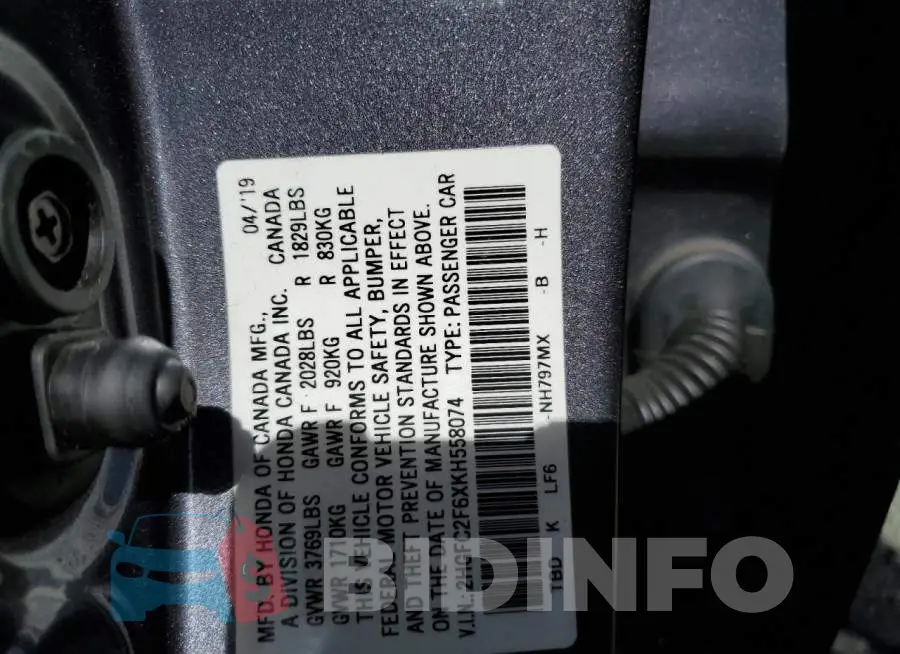 2HGFC2F6XKH558074 Photo# 13