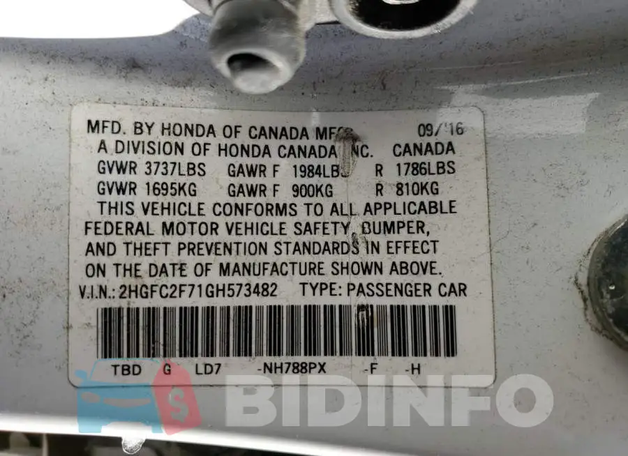 2HGFC2F71GH573482 Photo# 12