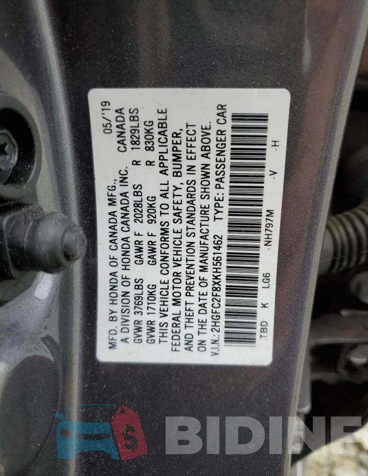 2HGFC2F8XKH561462 Photo# 12