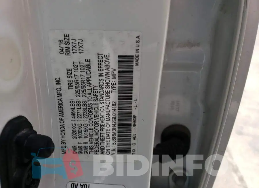 5J6RM3H42GL014182 Photo# 12
