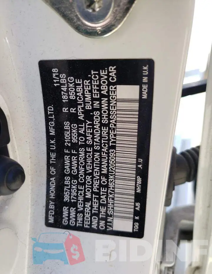 SHHFK7H63KU205093 Photo# 12
