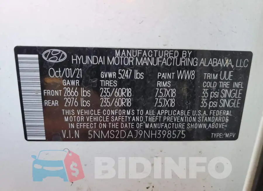 5NMS2DAJ9NH398575 Photo# 14