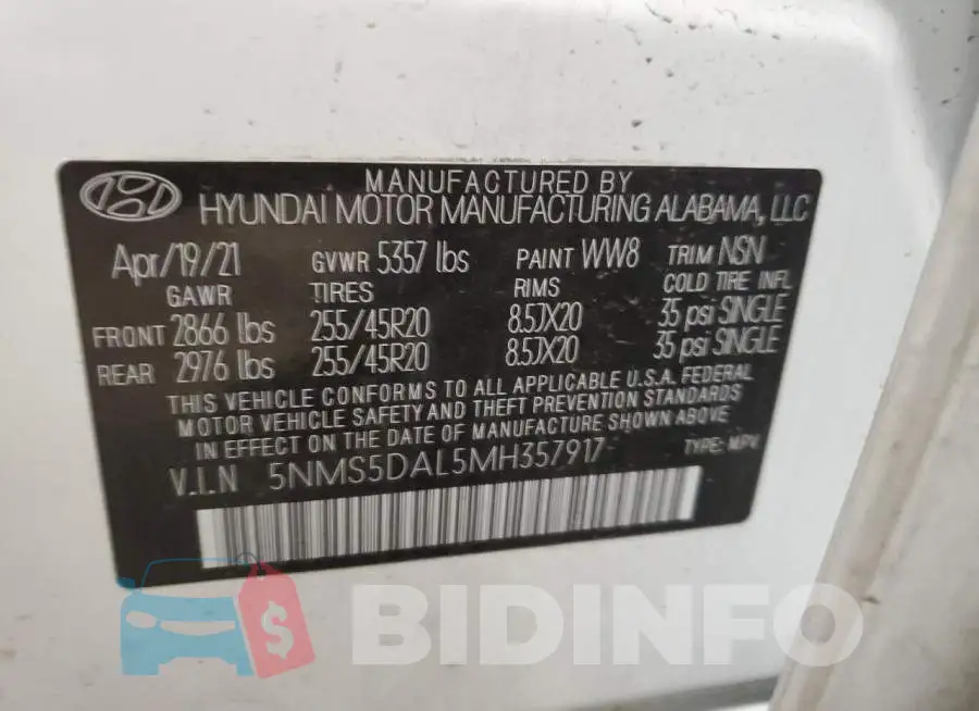5NMS5DAL5MH357917 Photo# 13