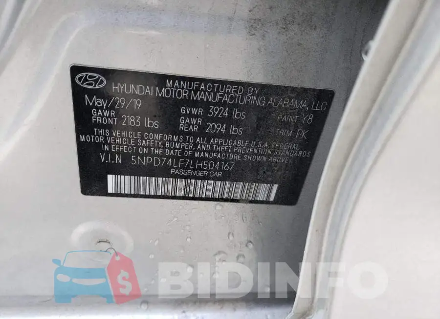 5NPD74LF7LH504167 Photo# 12