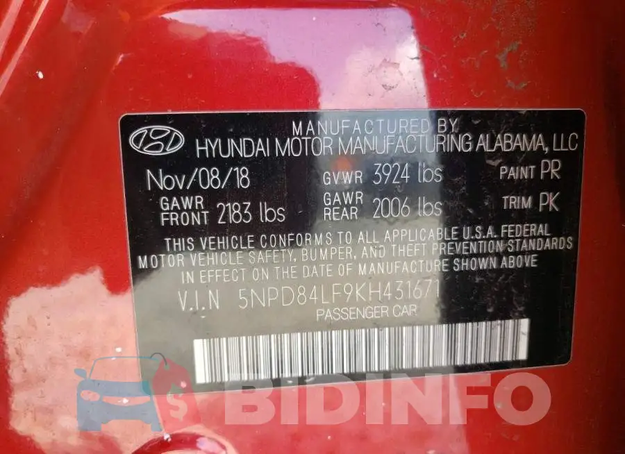 5NPD84LF9KH431671 Photo# 13