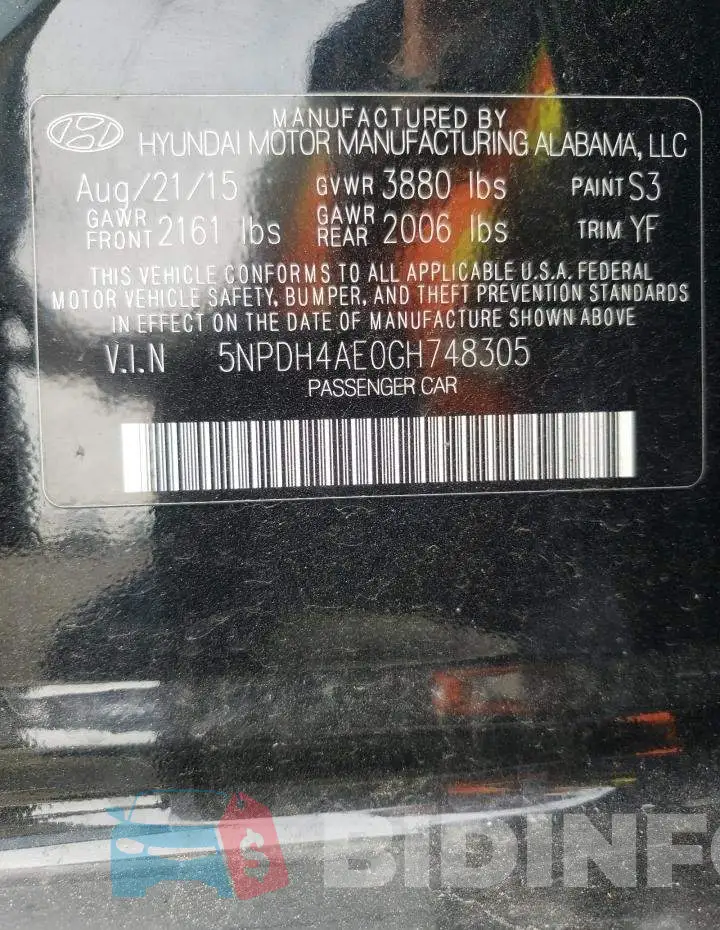 5NPDH4AE0GH748305 Photo# 12