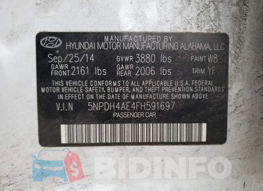 5NPDH4AE4FH591697 Photo# 13