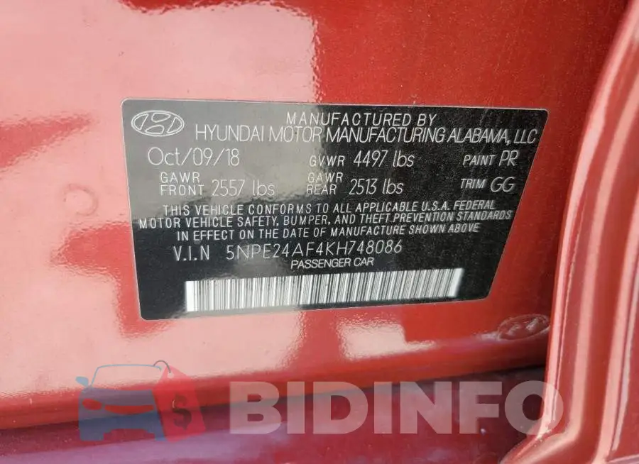 5NPE24AF4KH748086 Photo# 12
