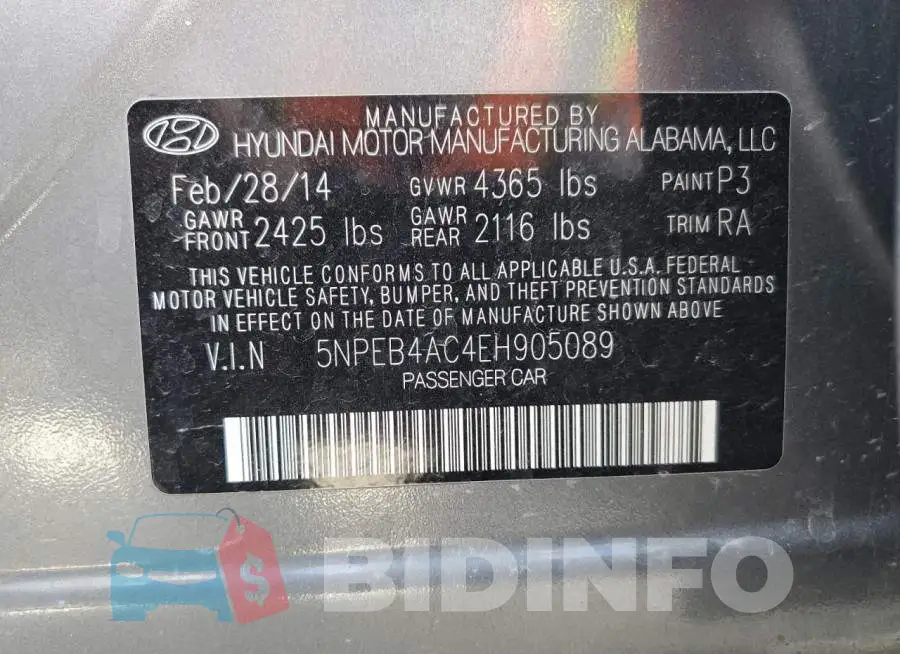 5NPEB4AC4EH905089 Photo# 12