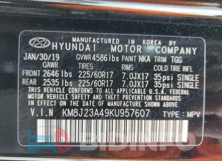 KM8J23A49KU957607 Photo# 12