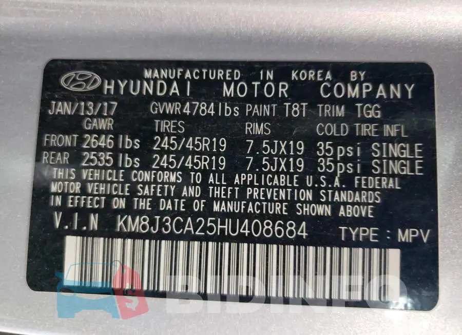 KM8J3CA25HU408684 Photo# 12