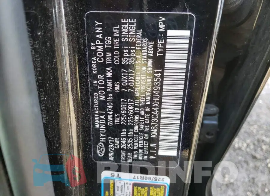 KM8J3CA4XHU493541 Photo# 13