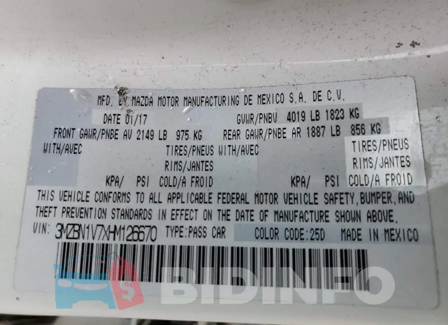3MZBN1V7XHM126670 Photo# 13