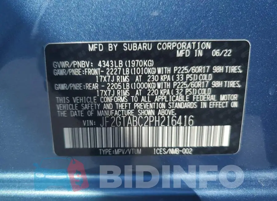 JF2GTABC2PH216416 Photo# 12