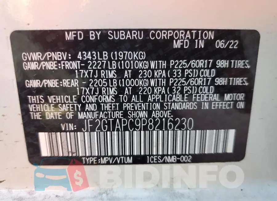 JF2GTAPC9P8216230 Photo# 13