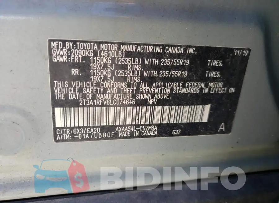 2T3A1RFV6LC074646 Photo# 14