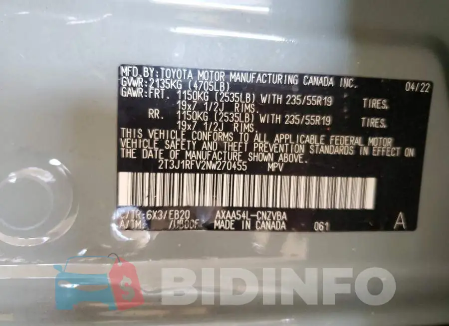 2T3J1RFV2NW270455 Photo# 13
