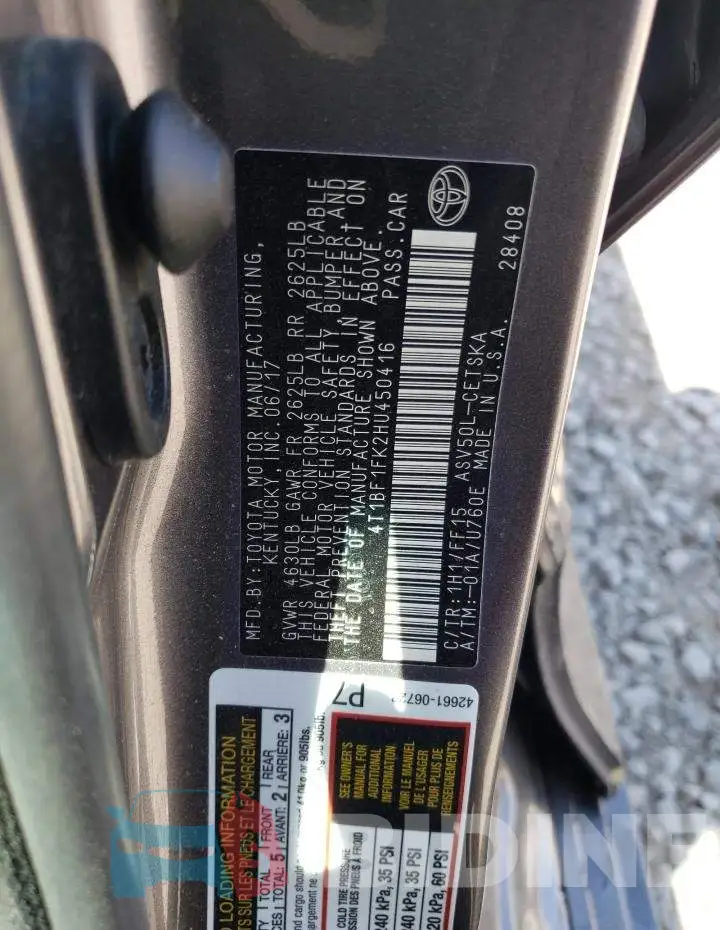 4T1BF1FK2HU450416 Photo# 12