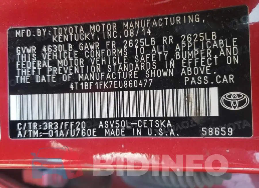 4T1BF1FK7EU860477 Photo# 12